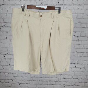 Lineage Beige 100% Silk Striped Pleated Lightweight Chino Shorts Size 42 (40x9)
